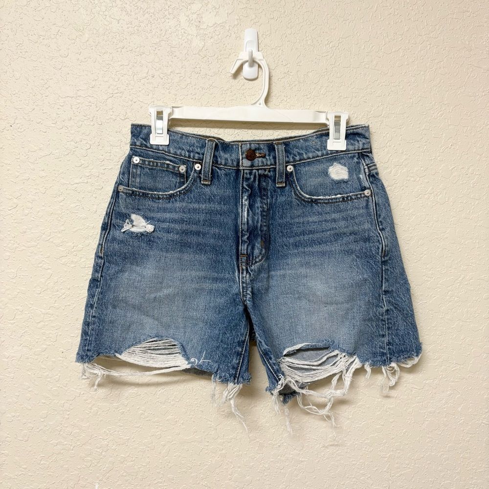 Madewell Denim Shorts Womens Relaxed Mid Length Medium Wash Size 25 Distressed